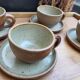 Set of 4 stoneware cups and sub-cups - vintage