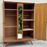 1960s Scandinavian-style compass-legged wardrobe in wood and mirror