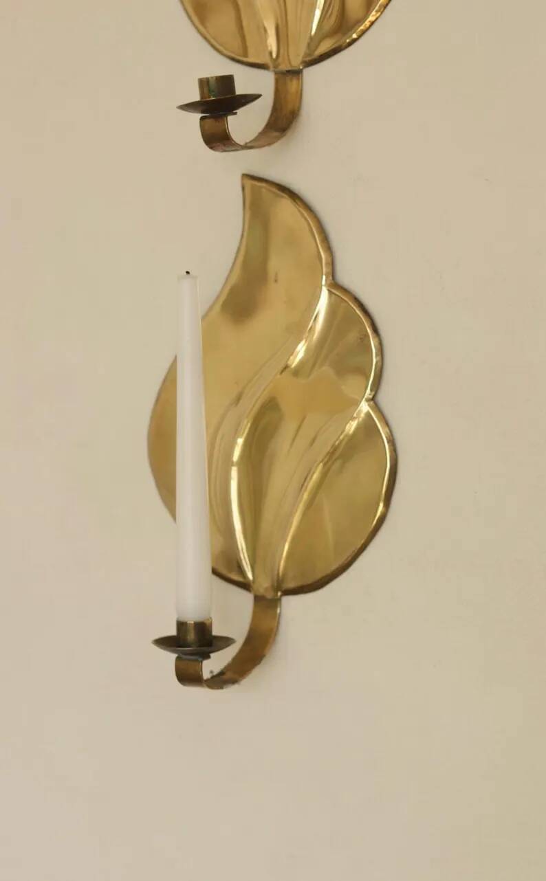 Pair of Swedish Mid-Century Brass Wall Sconces