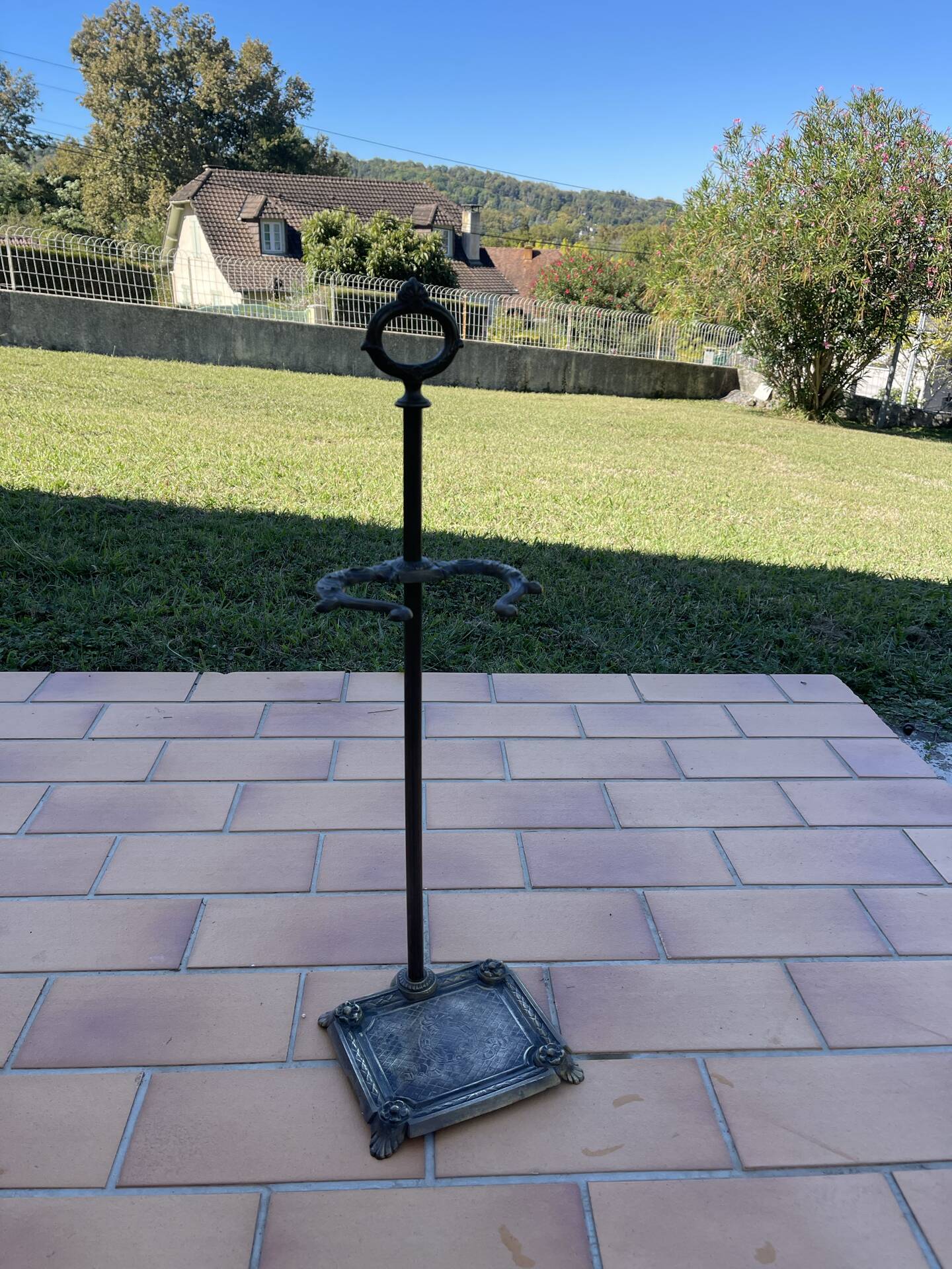 Vintage brass umbrella stand, walking stick holder