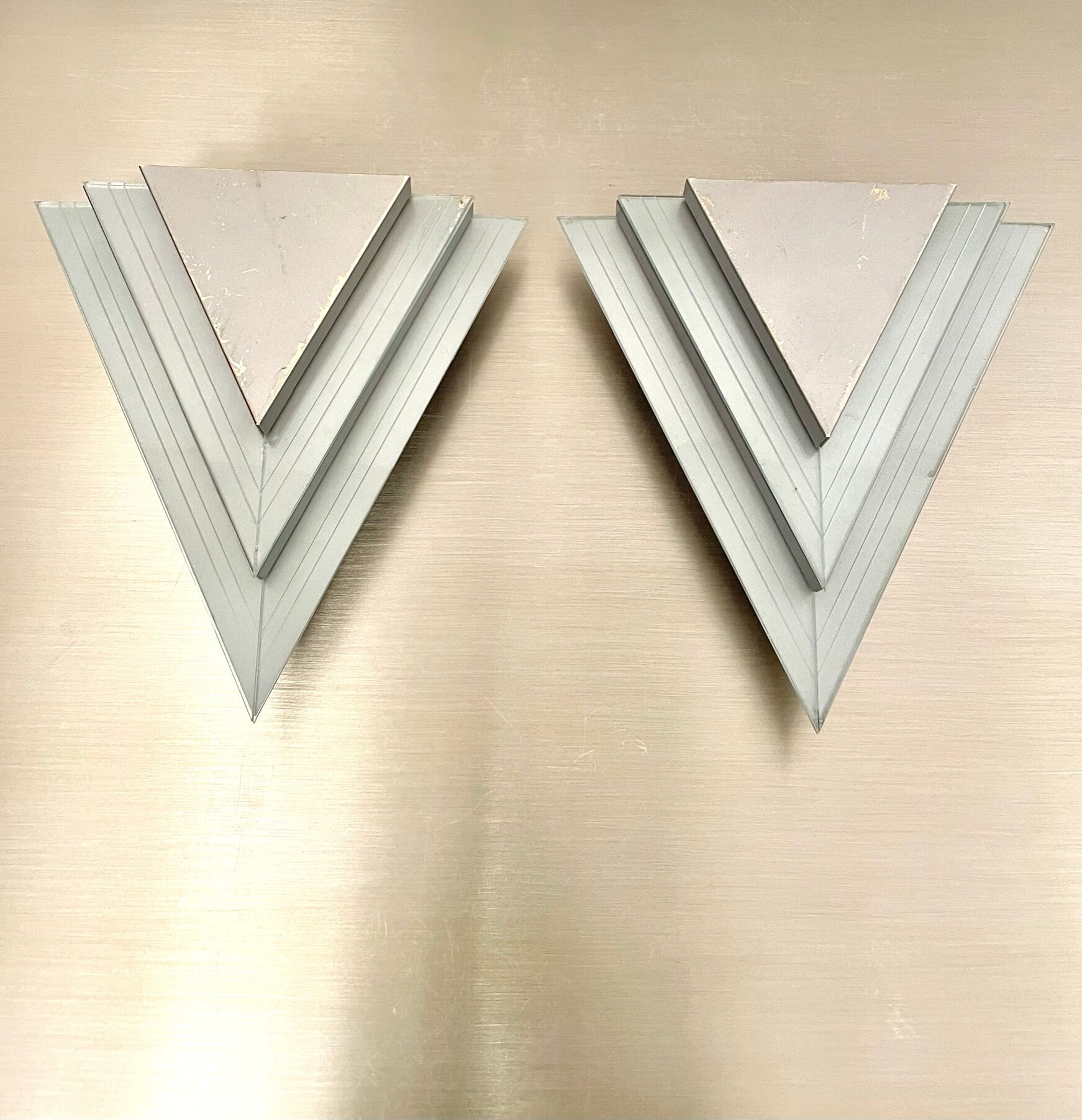 Pair of plexiglass and metal wall lamps, 1980