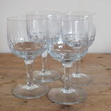 4 engraved glass wine glasses from the 30s