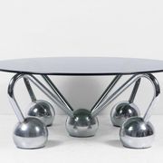 Table basse Sputnik en métal chromé et verre fumé