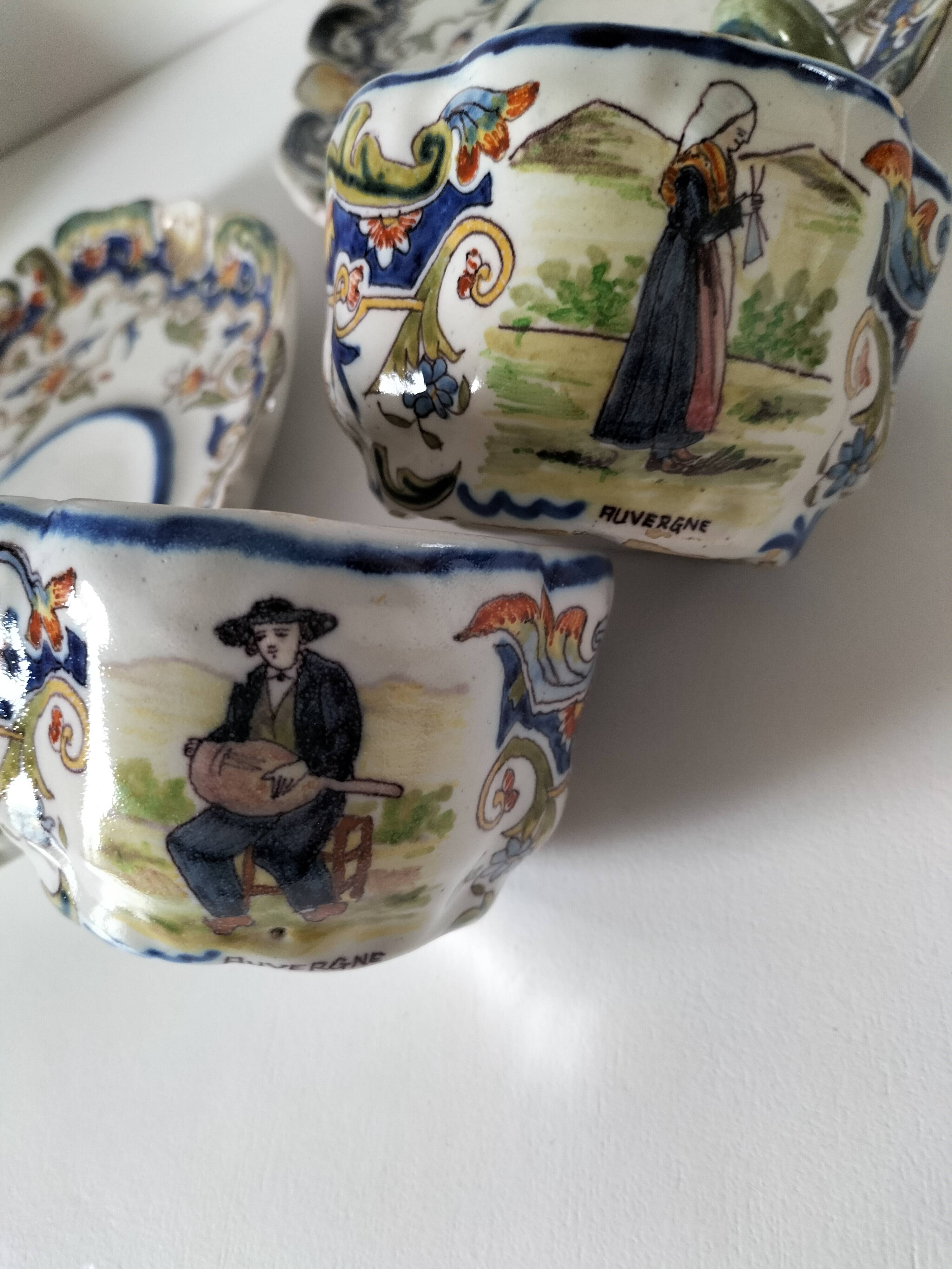Breakfast set duo Desvres Fourmaintraux regionalist decoration