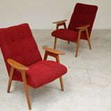 Pair of red armchairs by Jaroslav Smidek for Ton (Thonet) 60s