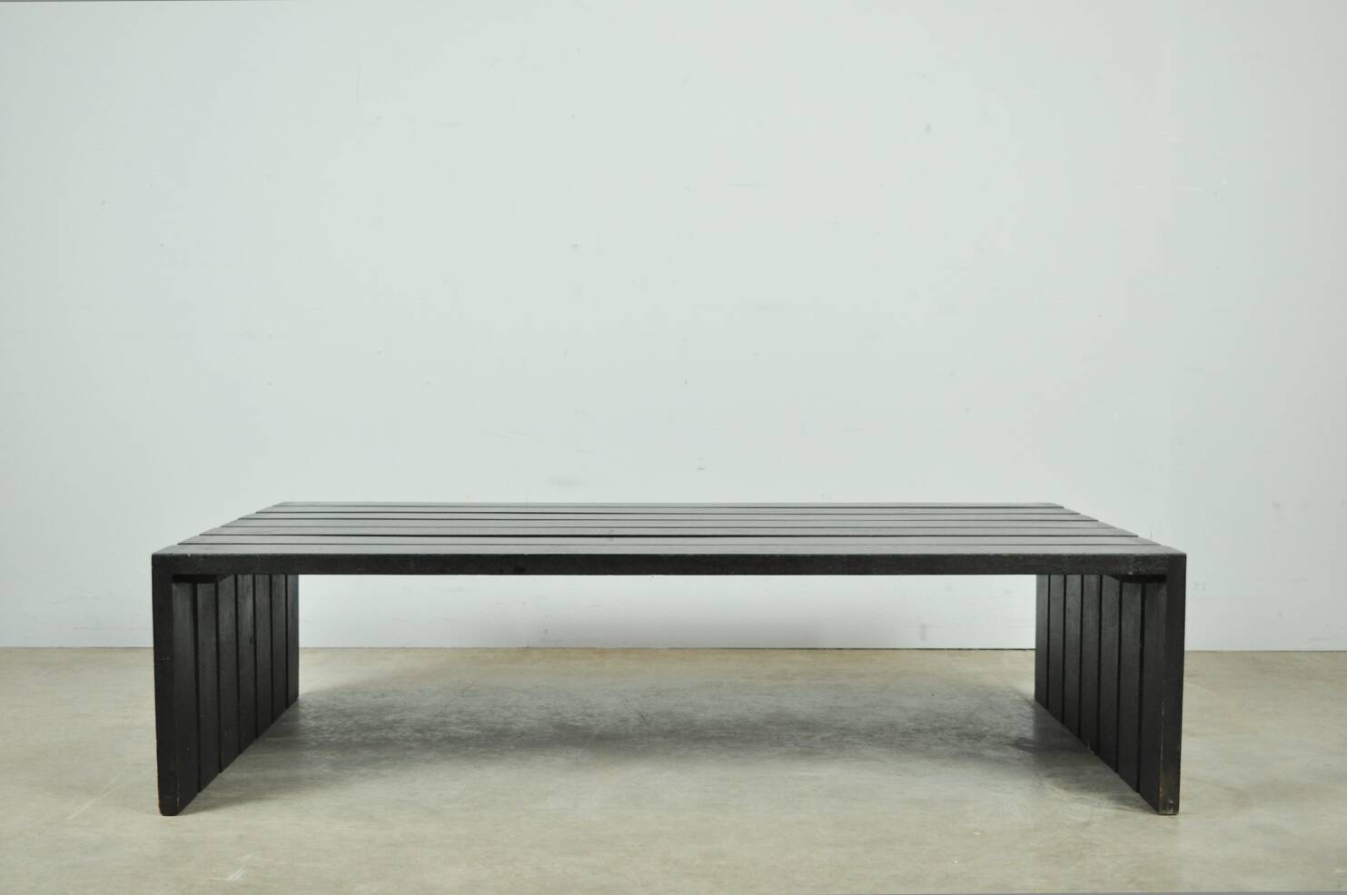 Vintage handmade wide SLATTED bench / side table, Netherlands 1970s