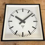Black Industrial Square Wall Clock from Pragotron, 1970s