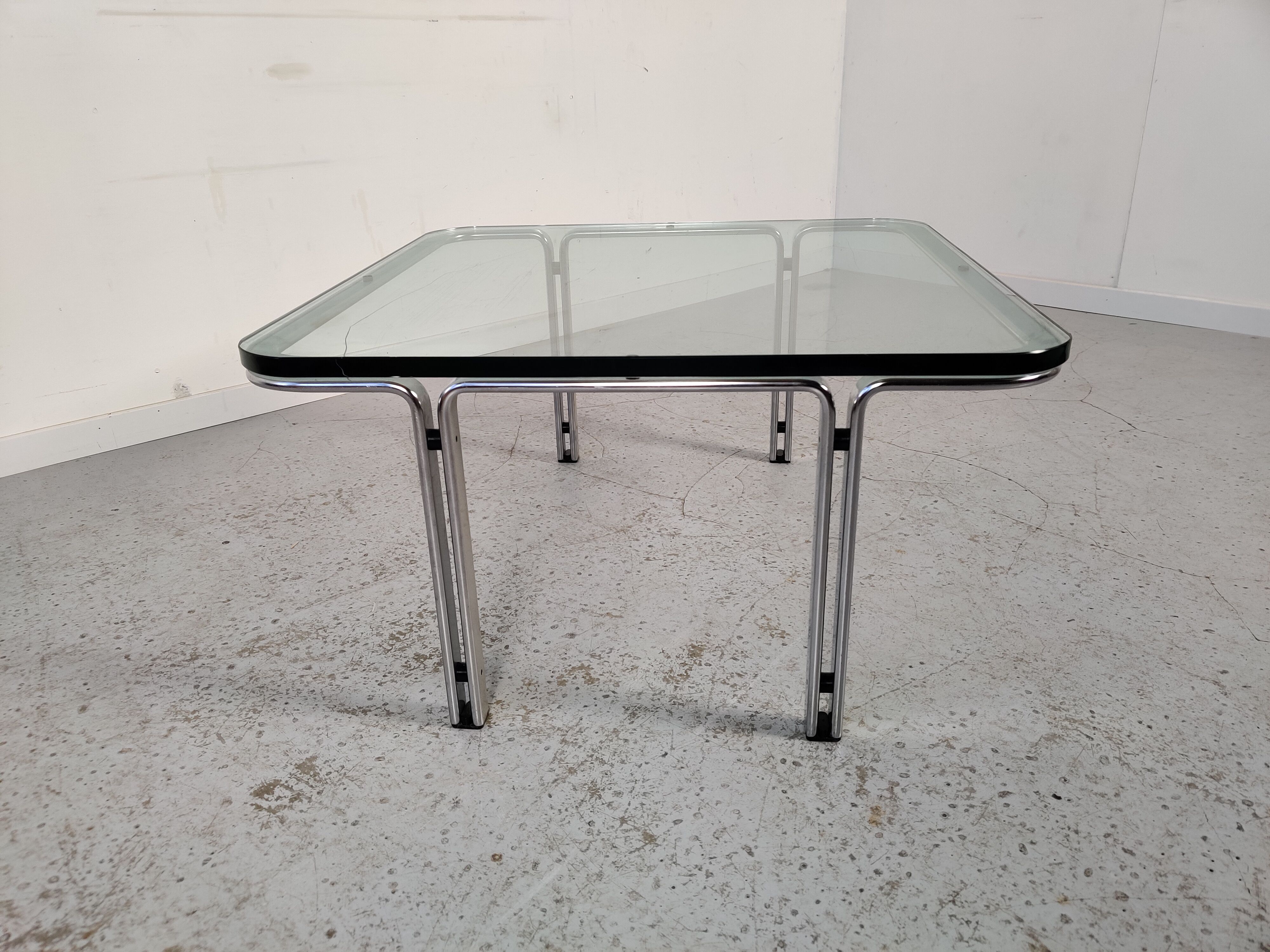 Horst Brüning coffee table for Kill International, glass and metal 70s