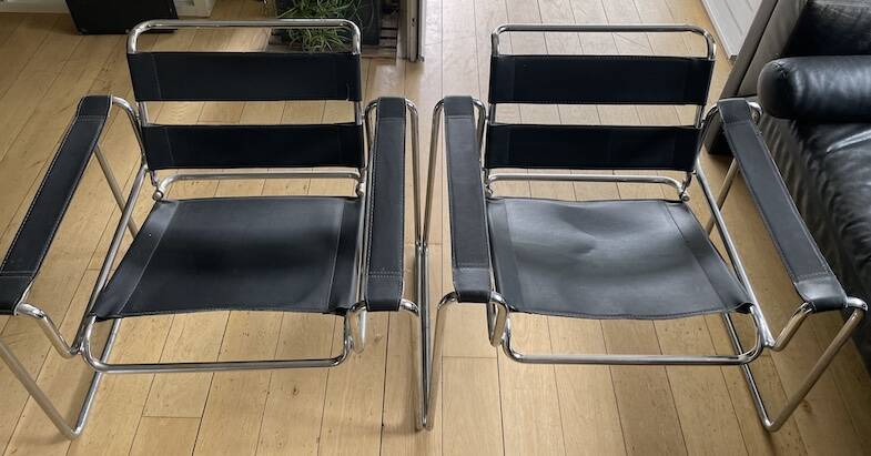 Lot de 2 Fauteuils cuir noir inspiration Wassily