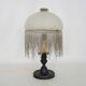 Table lamp, bedside lamp, silver metal base, globe and beads
