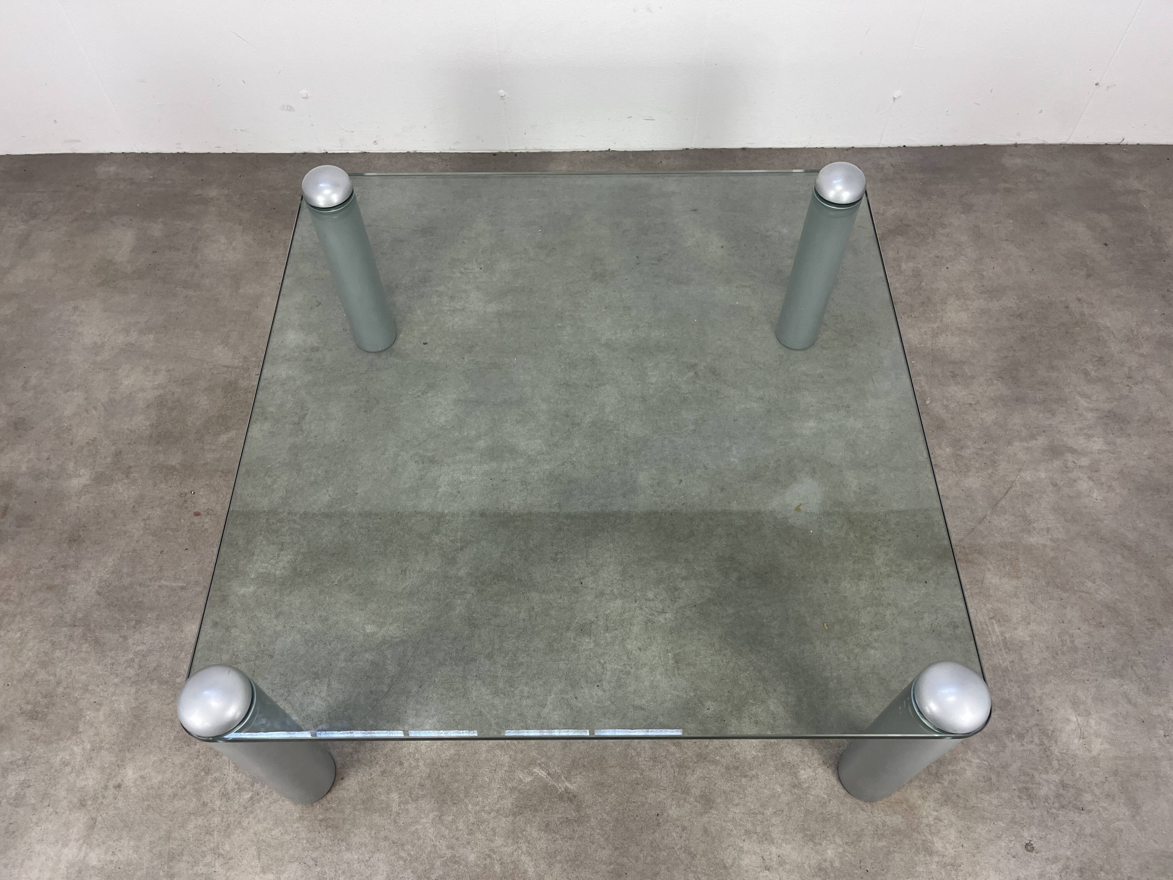 Ligne Roset coffee table, glass, postmodern design, 80s