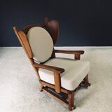 Brutalist Oak Wingback Lounge Chair, Netherlands, 1950s