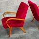 Pair of 6951 red velvet armchairs by Jaroslav Smidek for Ton