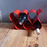 Red painted metal bottle holder, vintage 1980