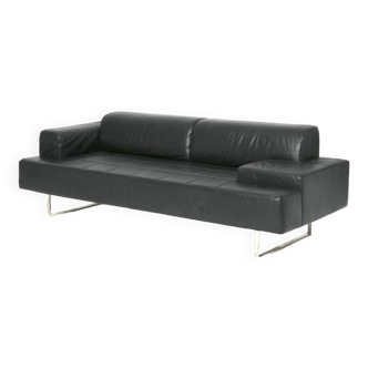 Black Leather 3 Seater Quadra Sofa Poltrona Frau