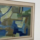 Original Swedish Oil On Canvas – “Blue And Green” By Lennart Kindgren – Vintage & Framed