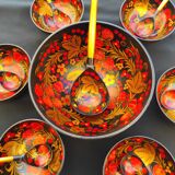 Vintage fruit salad service with their complete new ussr made spoon