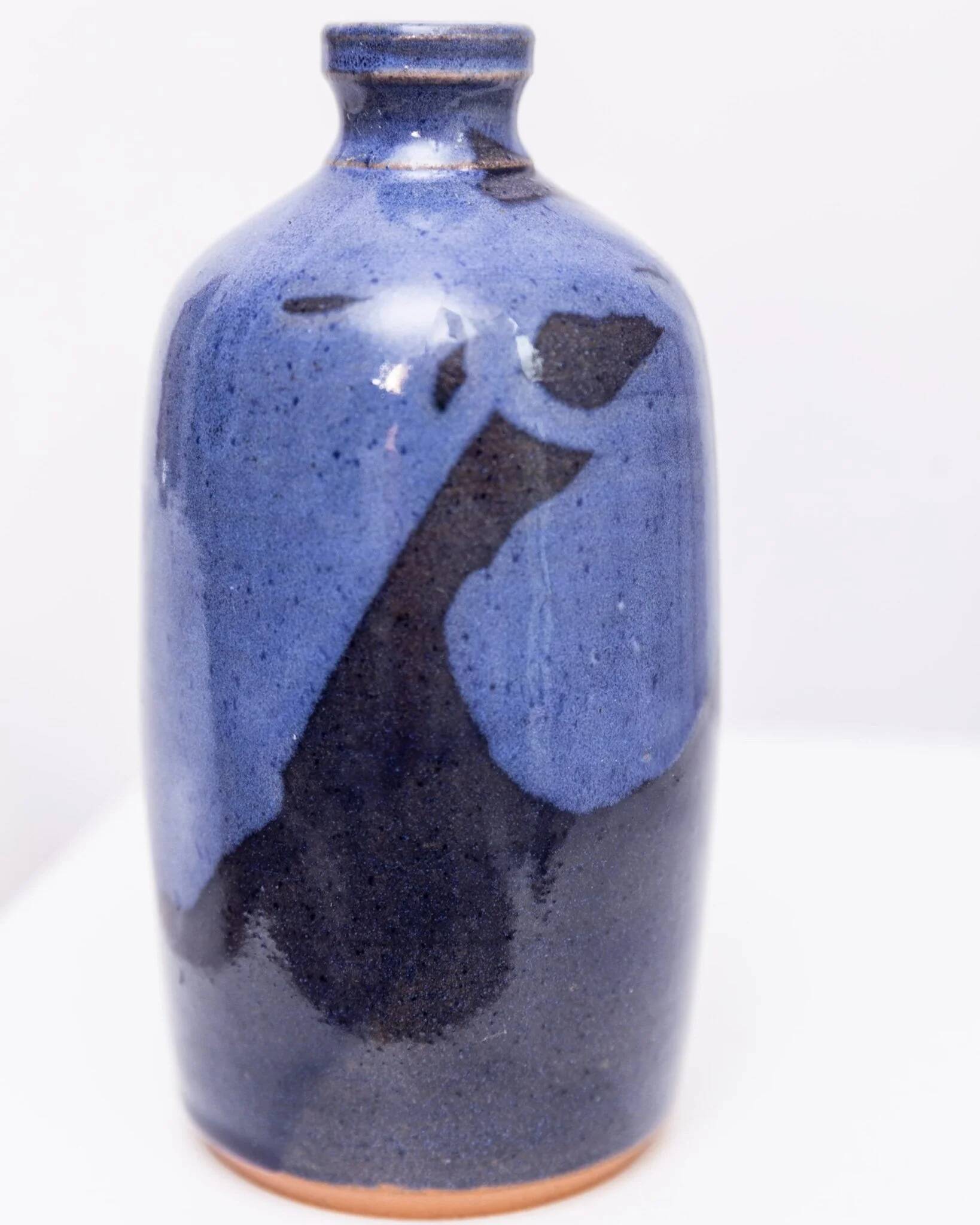 Navy Blue Glazed Ceramic Vase by Wolfgang Thibault Keramik – Mid-Century 1970s Studio Vase