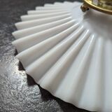 Ancienne suspension baladeuse en opaline plissée/drapée blanche Art déco 1930 Ø 24.5 cm