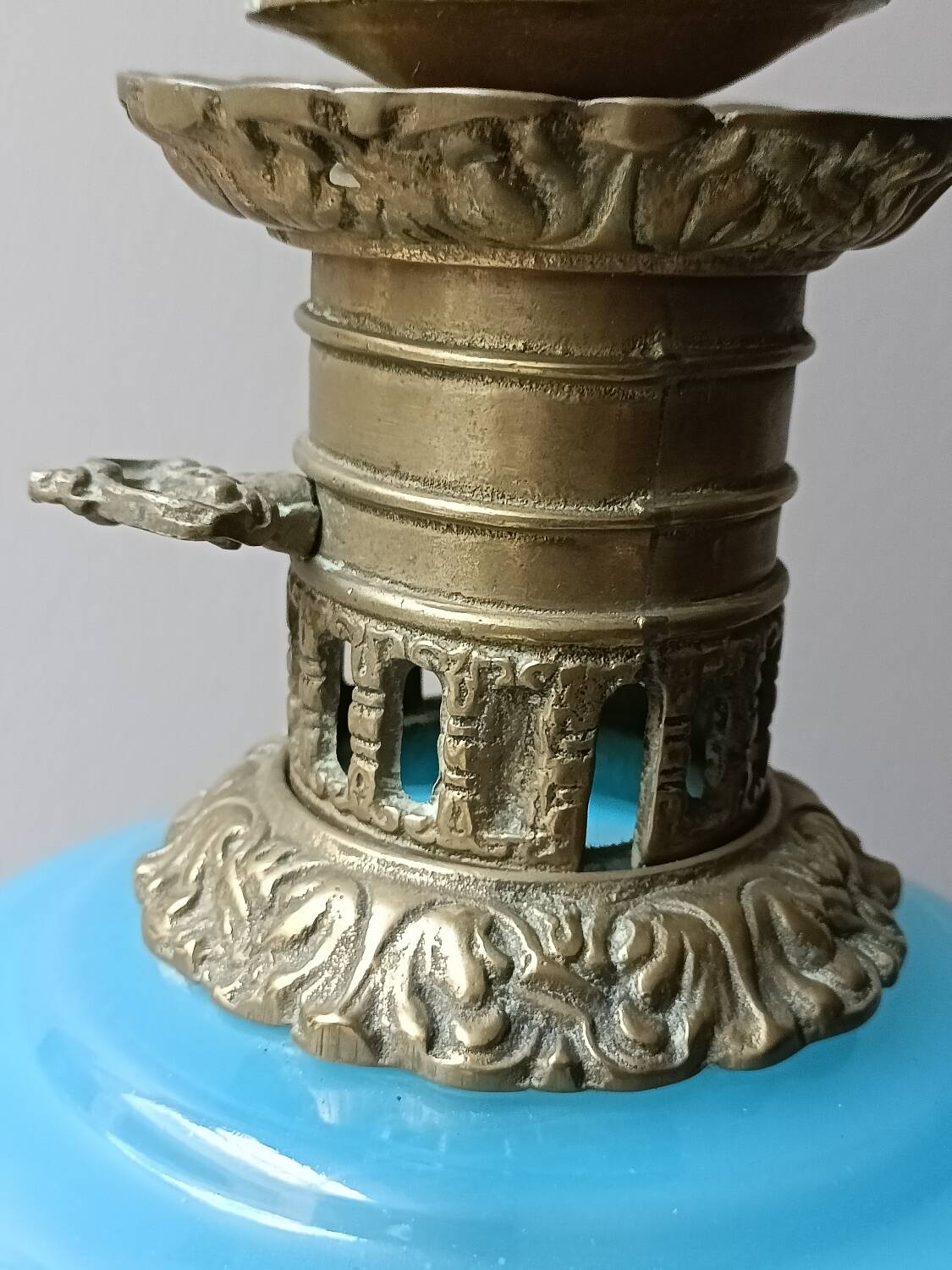 Blue opaline and bronze lamp base