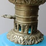 Pied de lampe opalin bleu et bronze