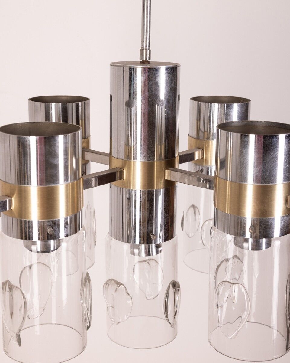 Lustre des années 70 en métal et verre Sicolari