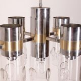 Lustre des années 70 en métal et verre Sicolari