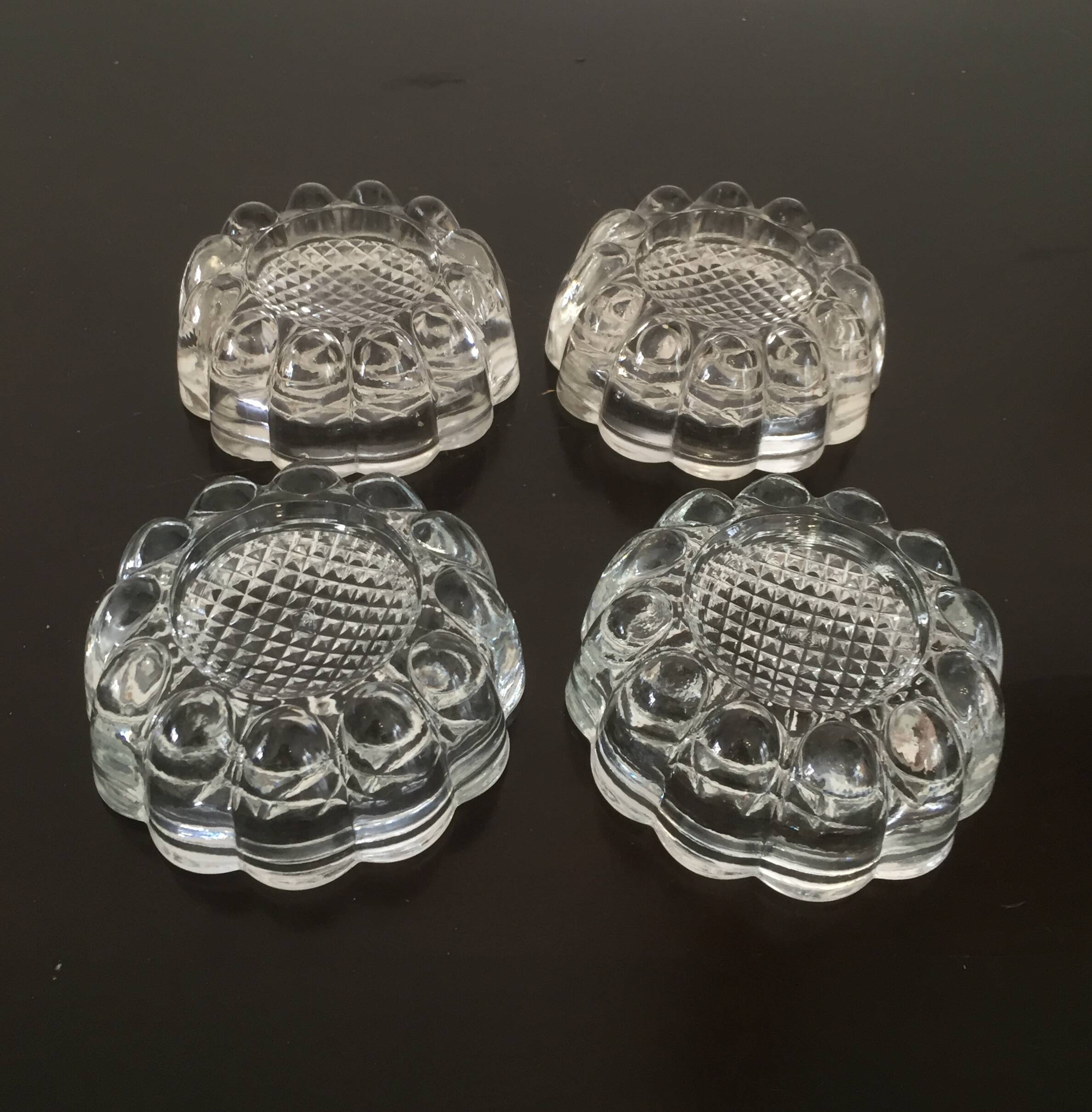 4 glass risers - piano table furniture legs - vintage