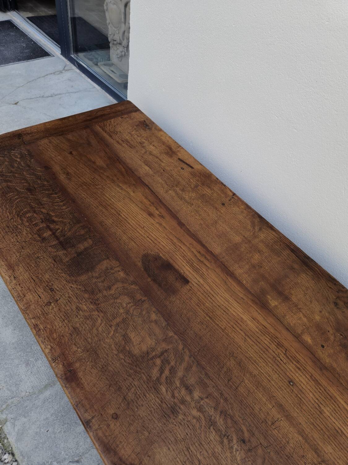 Rustic farmhouse coffee table with two drawers, solid oak, 19th century - 1.97m