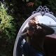 Oval mirror 66x37 Louis XVI style knot in vintage silver metal from the 70s