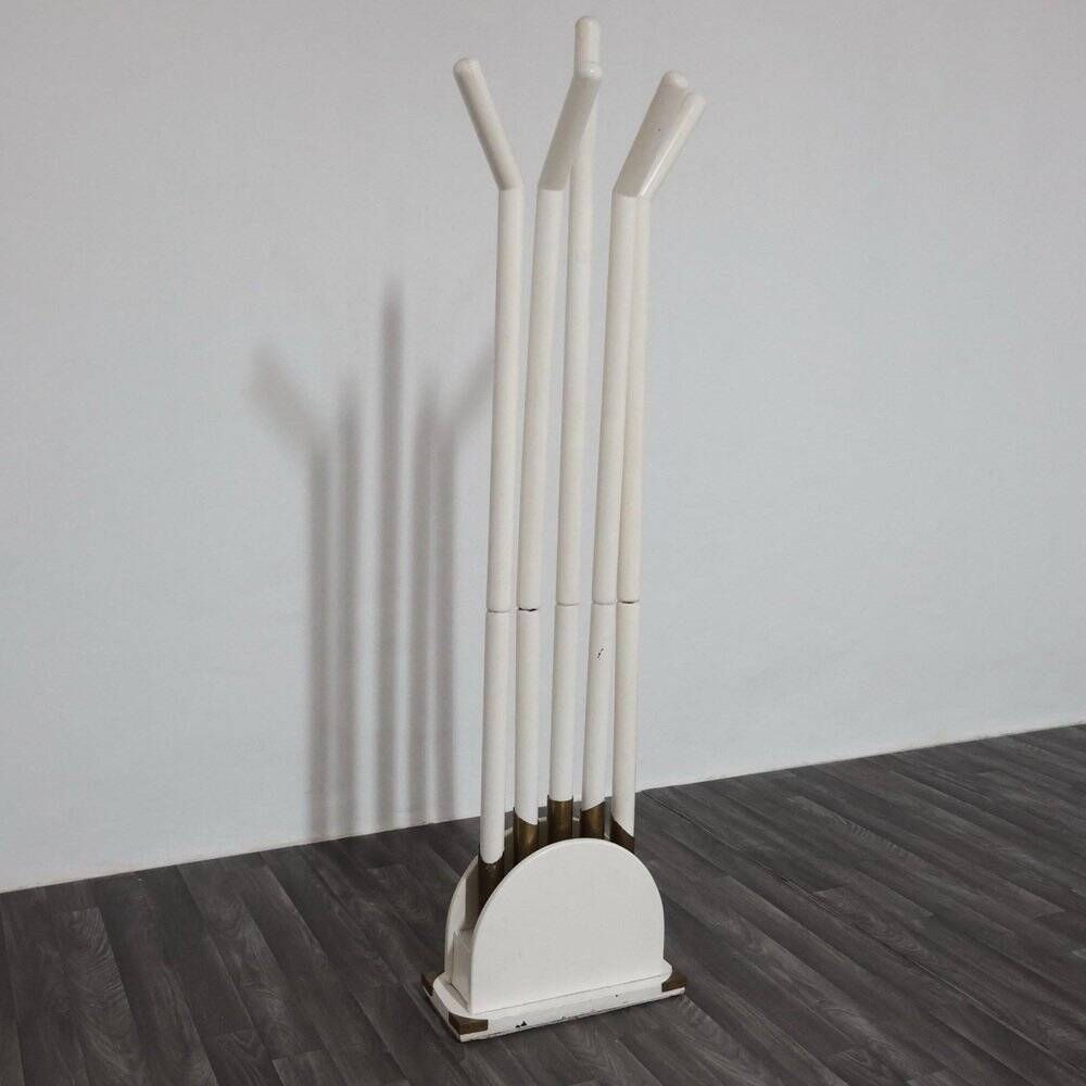 Vintage Postmodern Wood and Brass Coat Rack, 1980s