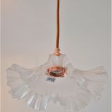 White pleated glass pendant lamp – electric mounting copper color