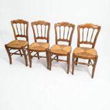 4 rustic farmhouse chairs made of wood and straw