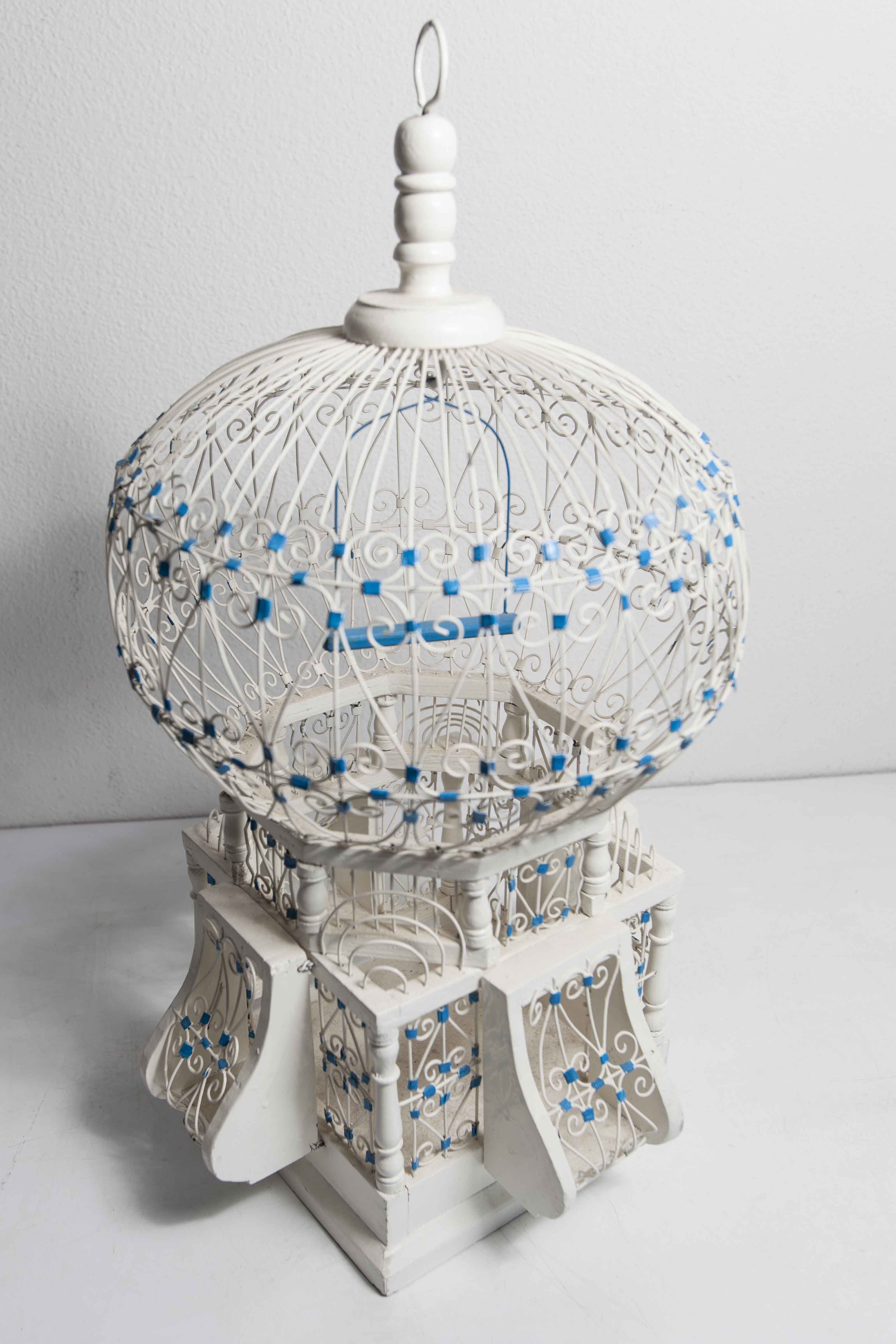 Oriental bird cage 1960 hand-painted wood and metal