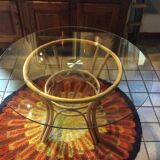 Round table glass and rattan