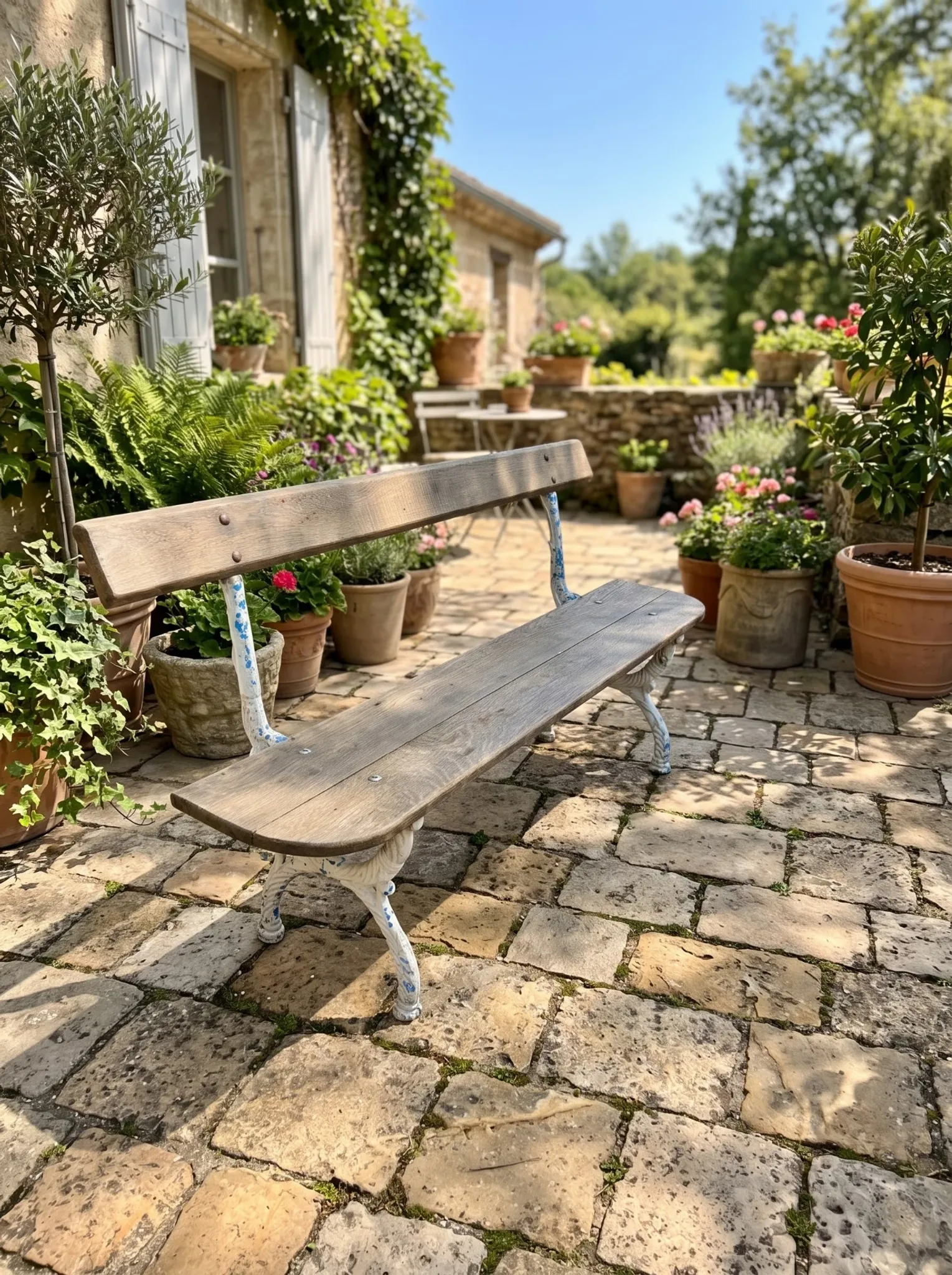 Old garden bench in cast iron and oak