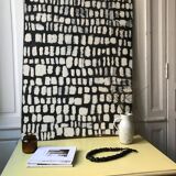 Graphic abstract painting on wood support