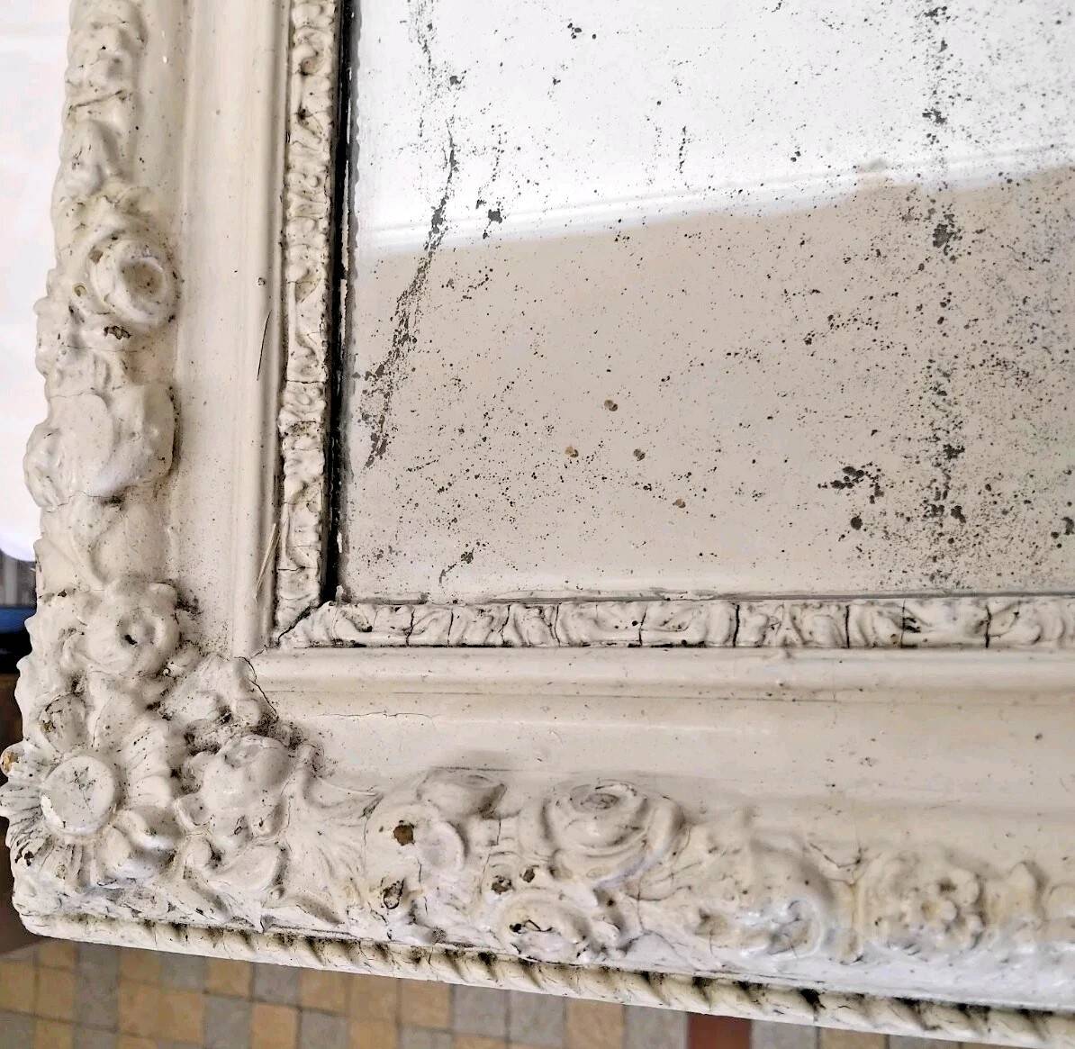 Antique 19th Century Mirror Carved Wood Frame 67x 55 Cm