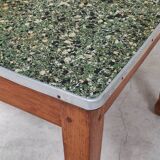 Table de ferme en bois plateau vert moucheté