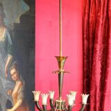 Art Deco Italian Brass 6-Lights Chandelier attributed to Gio Ponti for Lanci, 1930s