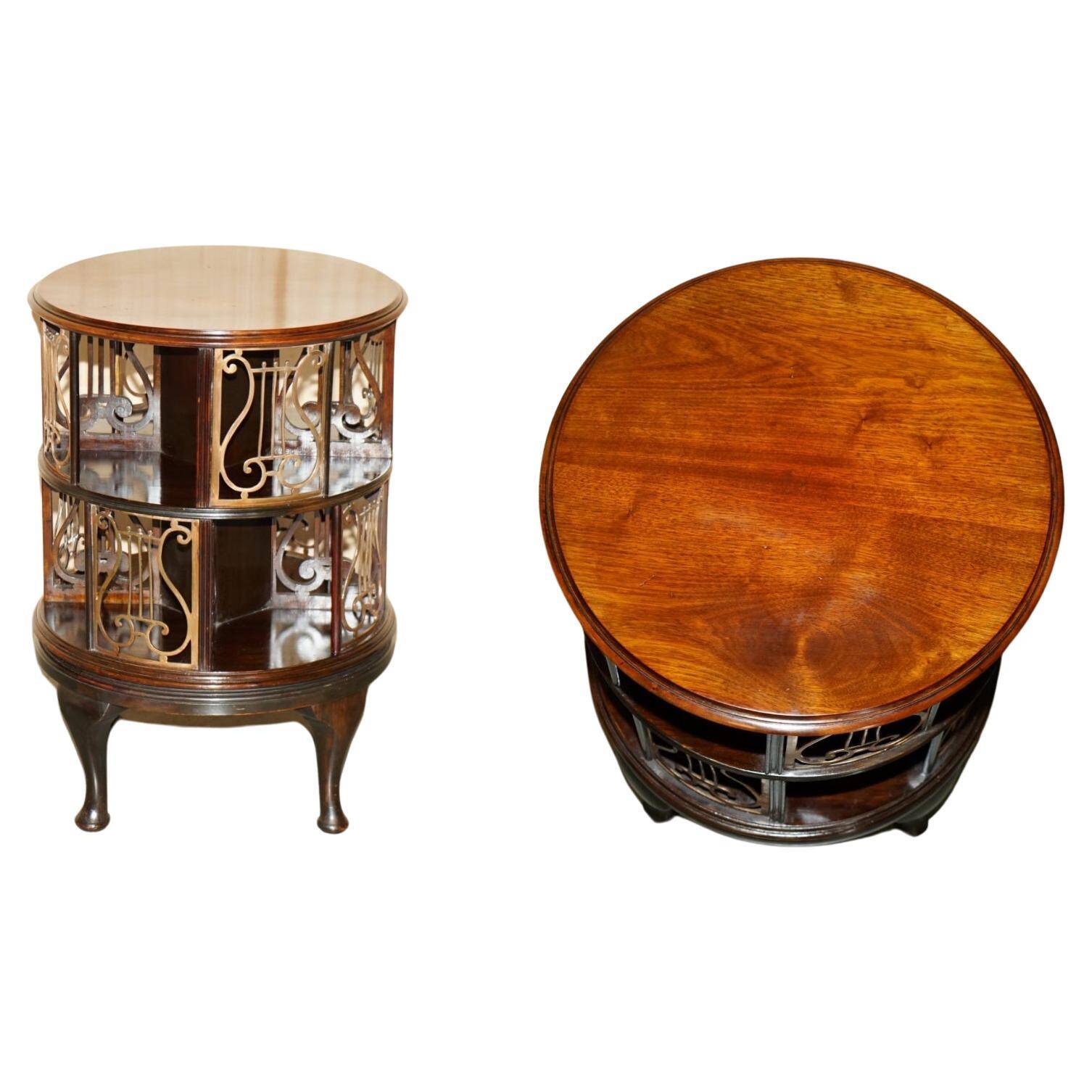 Restored Victorian library table in hardwood and brass.