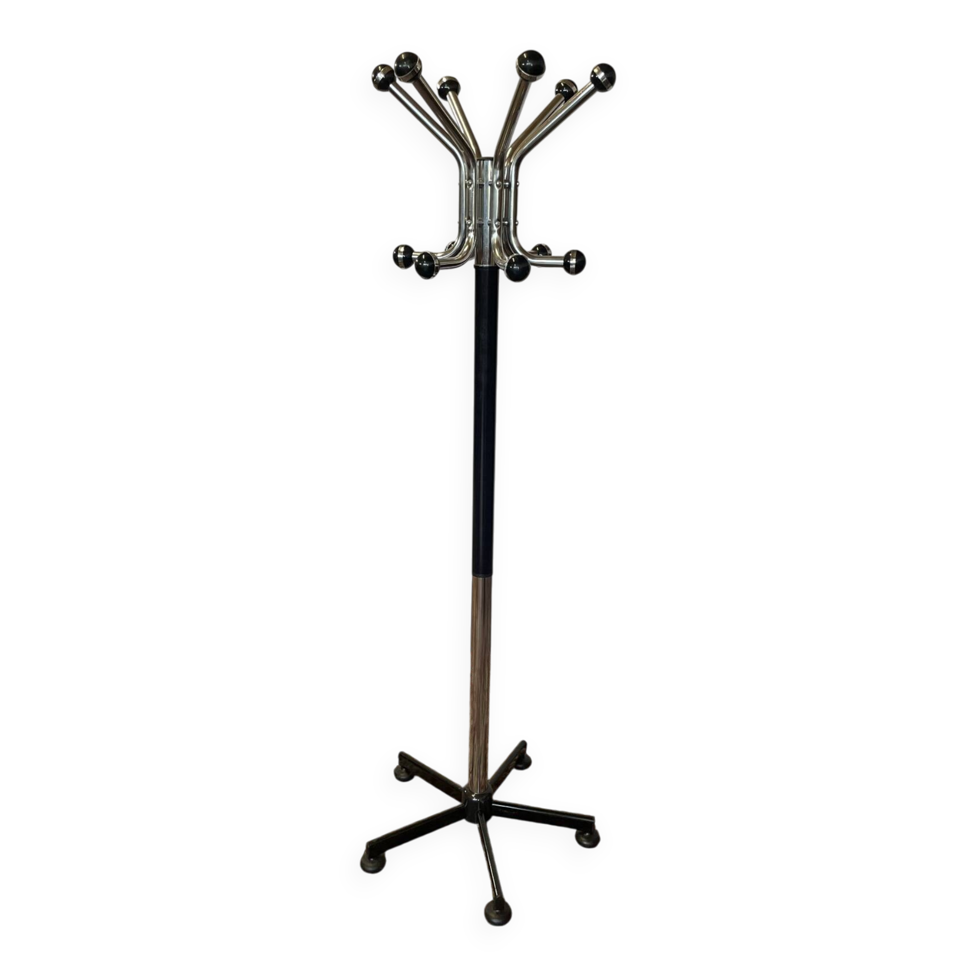Vintage chrome and black metal parrot coat rack