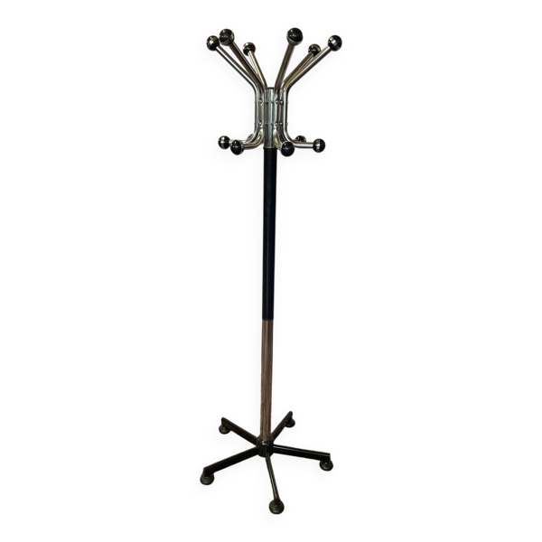 Porte-manteau perroquet vintage en métal chromé et noir