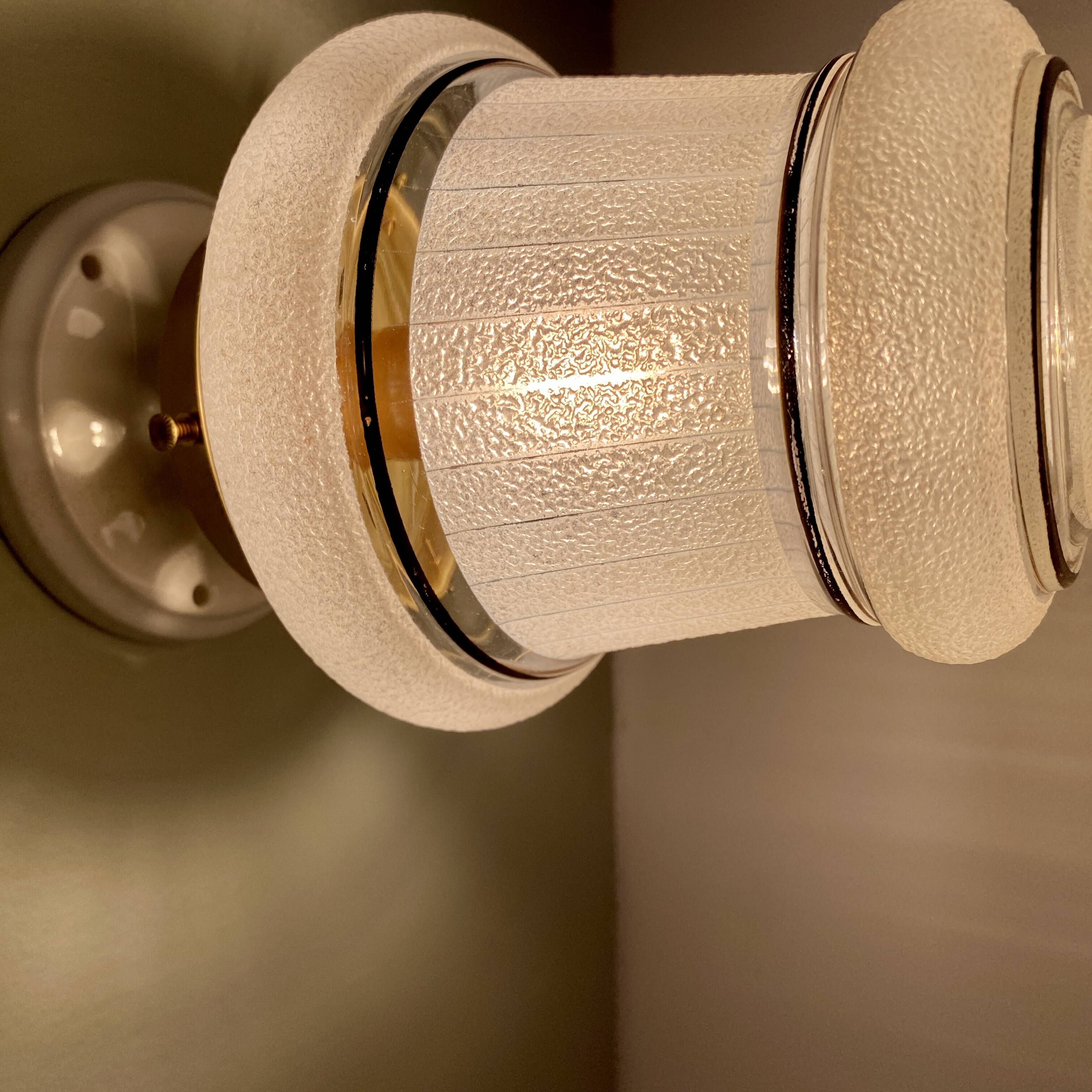 Vintage art deco globe wall or ceiling light in white and gold granite glass