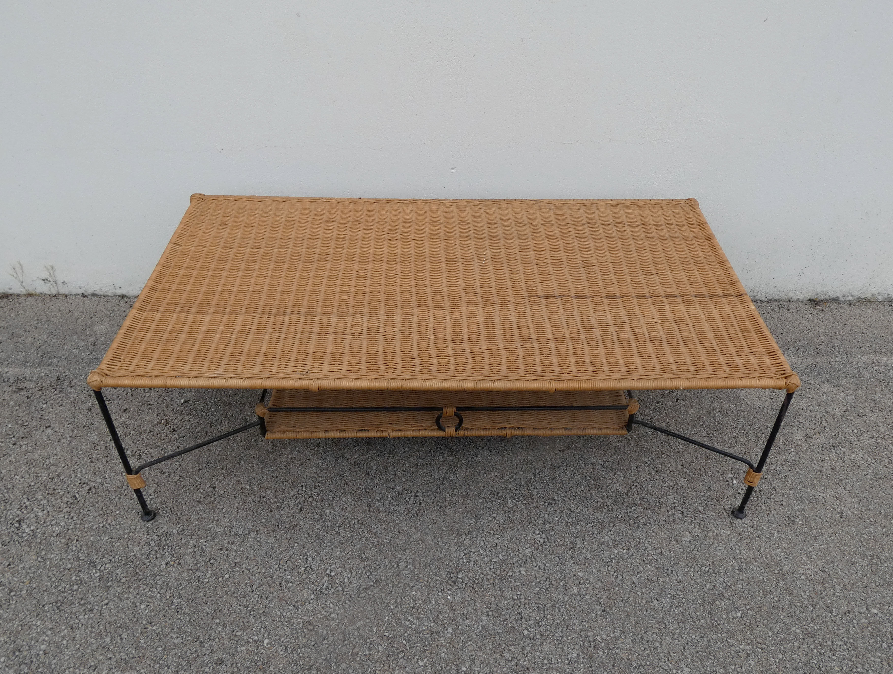 Vintage rattan and metal coffee table