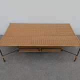 Vintage rattan and metal coffee table