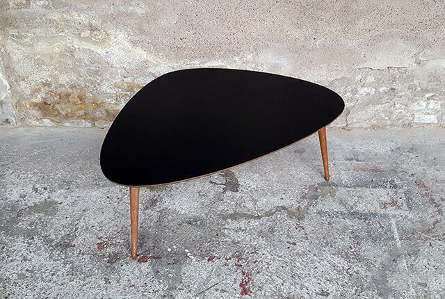 Table basse bois plateau noir