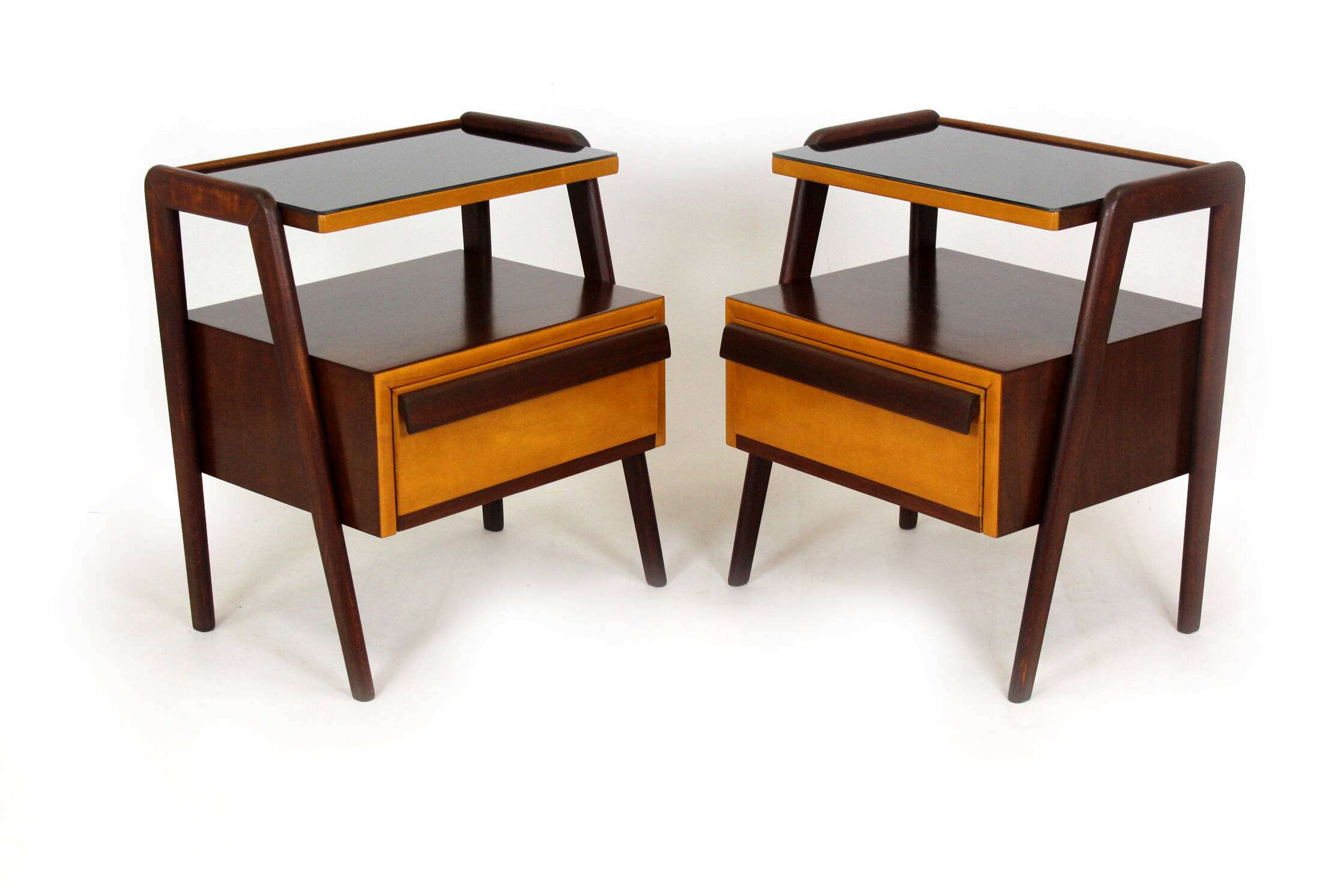 Restored Mid-Century Modern Czech Nightstands and Cabinet, Jitona, 1960s