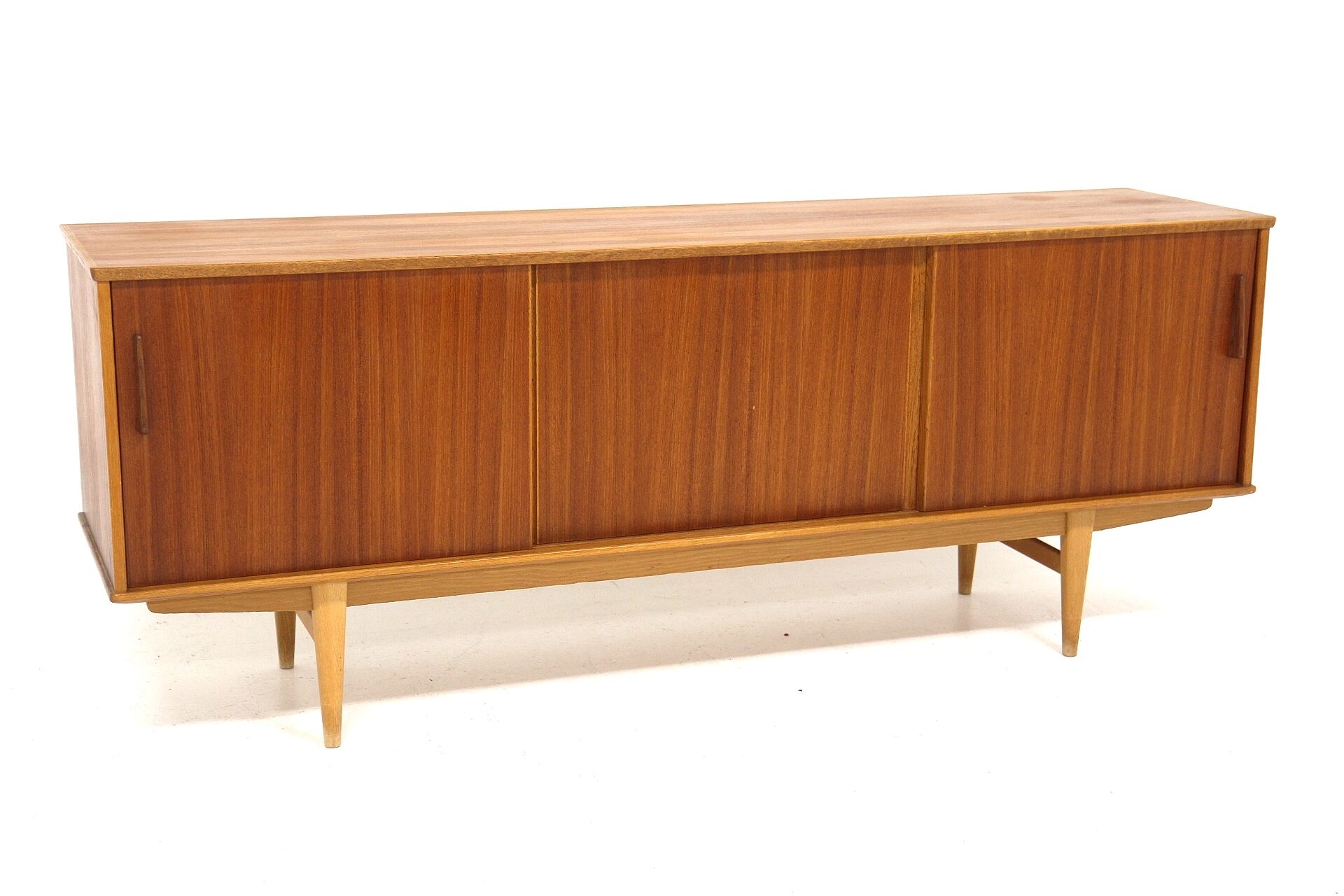 Scandinavian row in teak and oak, suede, 1960