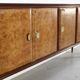 Midcentury Italian Sideboard In Walnut Root And Brass.